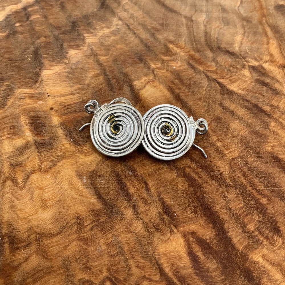 Vintage 925 Silver Swirl Earrings w/Diochroic glass stone pierced French Hooks - Picture 3 of 4